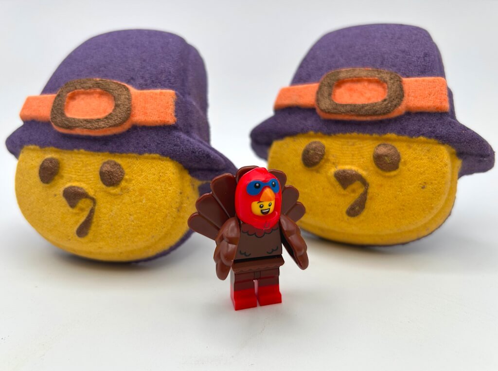 Tom Turkey Pilgrim Kids Bath Bomb with Turkey Minifigure Toy Inside - Berwyn Betty's Bath & Body Shop