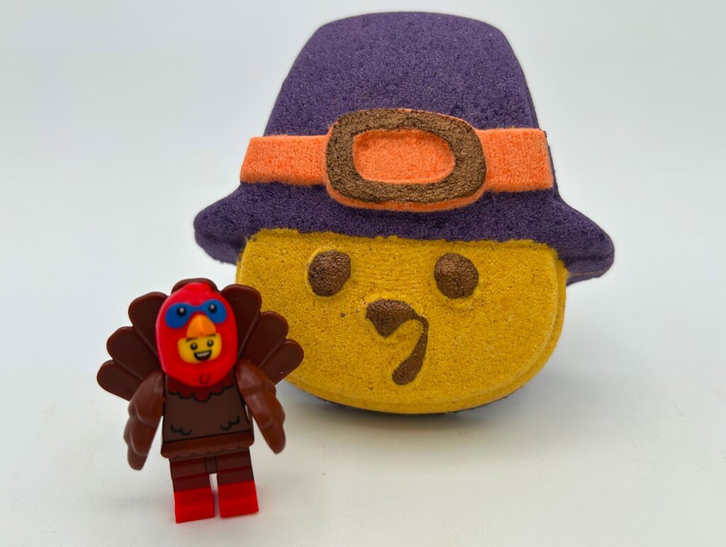 Tom Turkey Pilgrim Kids Bath Bomb with Turkey Minifigure Toy Inside - Berwyn Betty's Bath & Body Shop