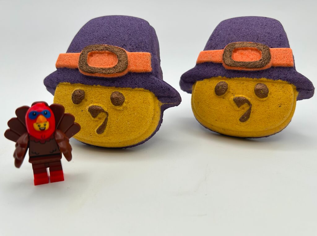 Tom Turkey Pilgrim Kids Bath Bomb with Turkey Minifigure Toy Inside - Berwyn Betty's Bath & Body Shop