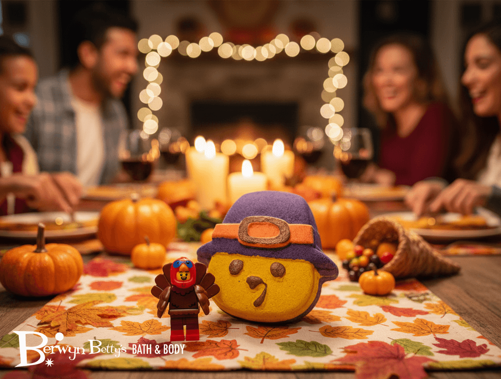 Tom Turkey Pilgrim Kids Bath Bomb with Turkey Minifigure Toy Inside - Berwyn Betty's Bath & Body Shop