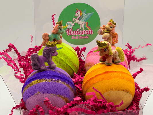 UNICORN Kids Bath Bombs Gift Box with Toys Inside - 4 ct - Berwyn Betty's Bath & Body Shop