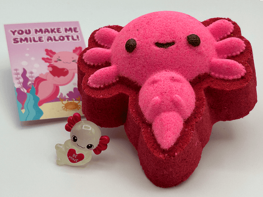 VALENTINE AXOLOTL Kids Bath Bomb with Axolotl Figure Inside - Berwyn Betty's Bath & Body Shop