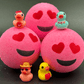 VALENTINE EMOJI Kids Bath Bomb with Duck Figurine Inside - Berwyn Betty's Bath & Body Shop