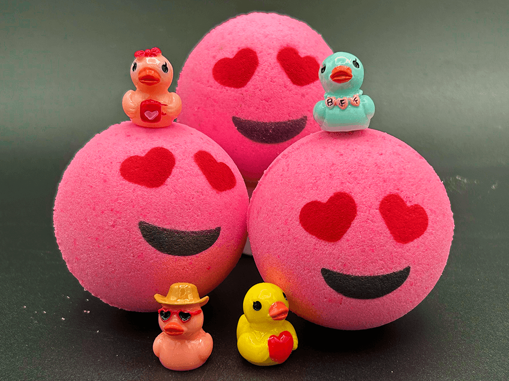 VALENTINE EMOJI Kids Bath Bomb with Duck Figurine Inside - Berwyn Betty's Bath & Body Shop