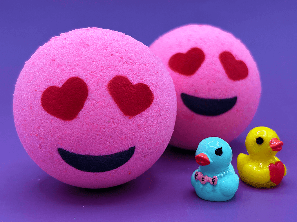 VALENTINE EMOJI Kids Bath Bomb with Duck Figurine Inside - Berwyn Betty's Bath & Body Shop