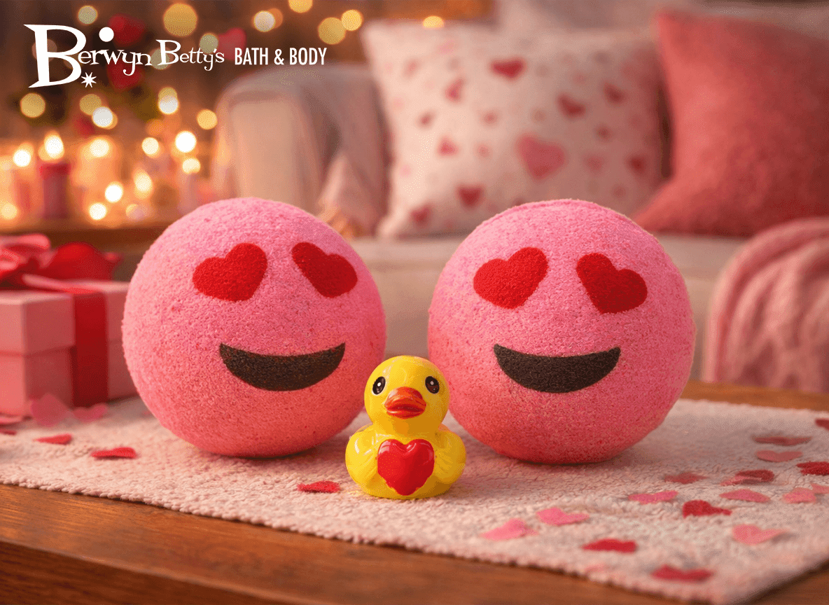 VALENTINE EMOJI Kids Bath Bomb with Duck Figurine Inside - Berwyn Betty's Bath & Body Shop
