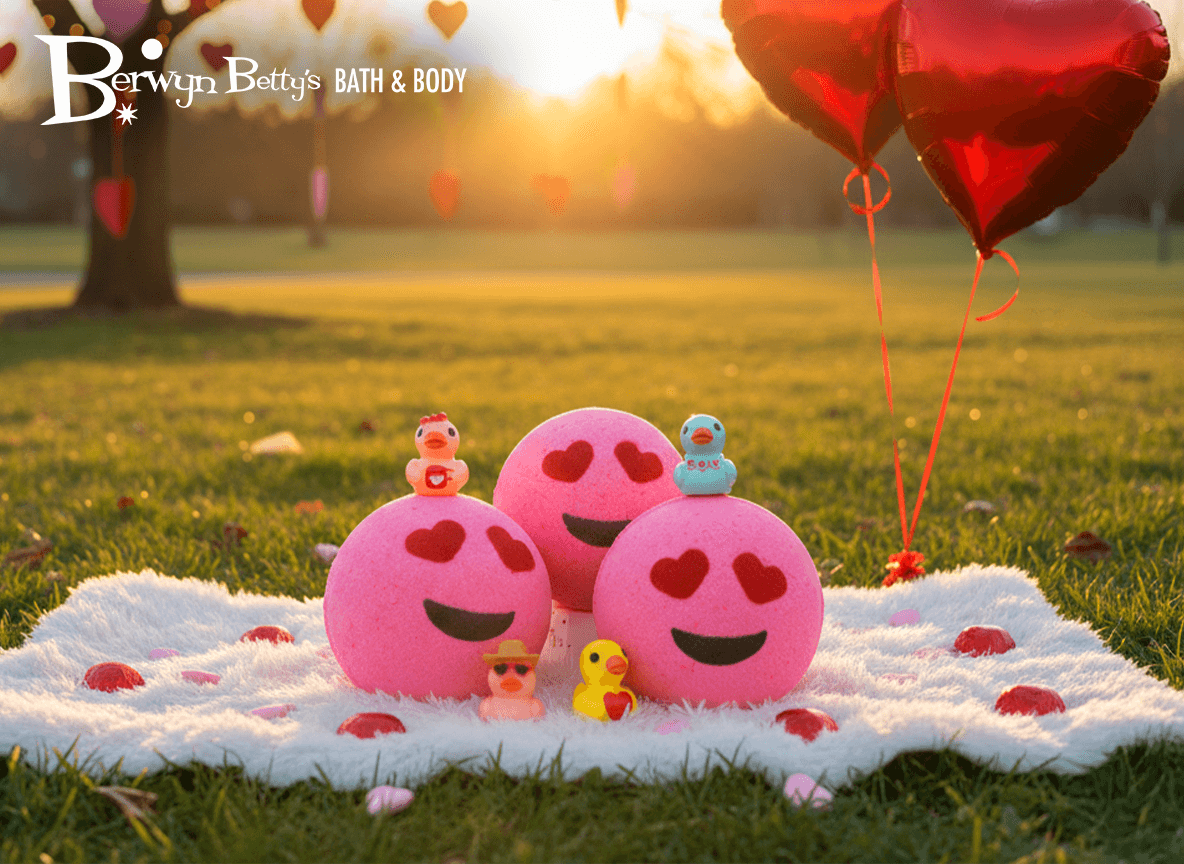 VALENTINE EMOJI Kids Bath Bomb with Duck Figurine Inside - Berwyn Betty's Bath & Body Shop