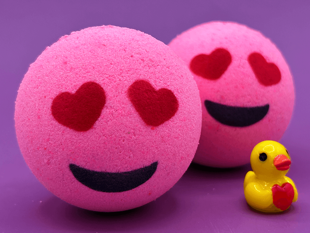 VALENTINE EMOJI Kids Bath Bomb with Duck Figurine Inside - Berwyn Betty's Bath & Body Shop