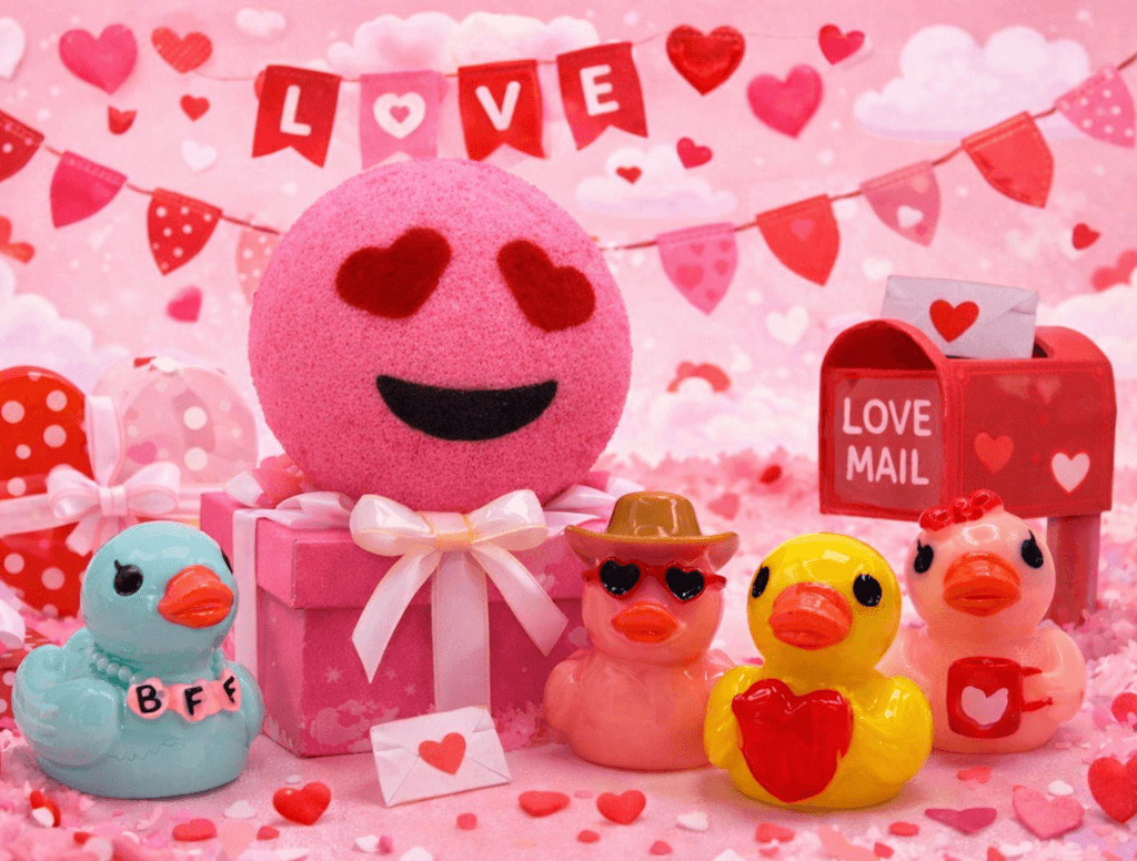 VALENTINE EMOJI Kids Bath Bomb with Duck Figurine Inside - Berwyn Betty's Bath & Body Shop