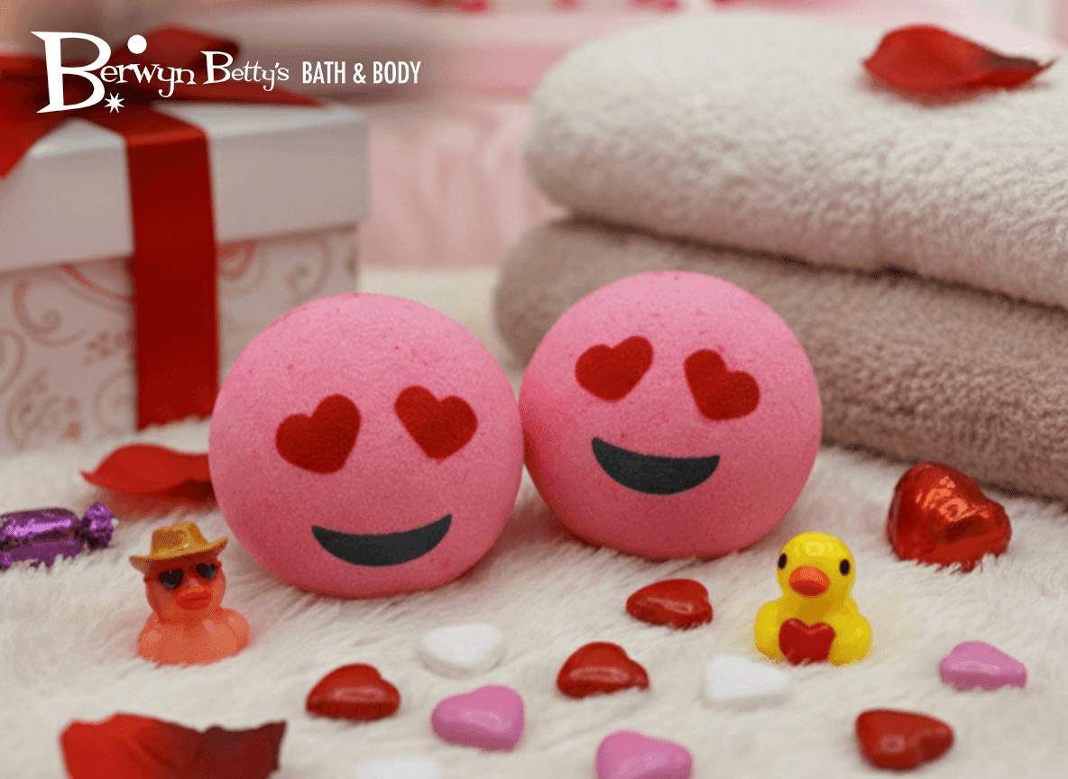 VALENTINE EMOJI Kids Bath Bomb with Duck Figurine Inside - Berwyn Betty's Bath & Body Shop