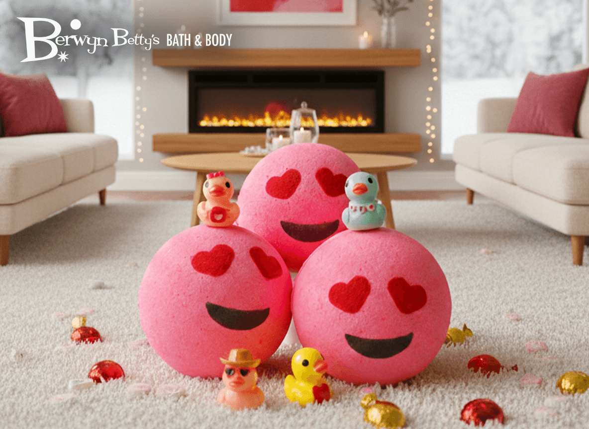 VALENTINE EMOJI Kids Bath Bomb with Duck Figurine Inside - Berwyn Betty's Bath & Body Shop