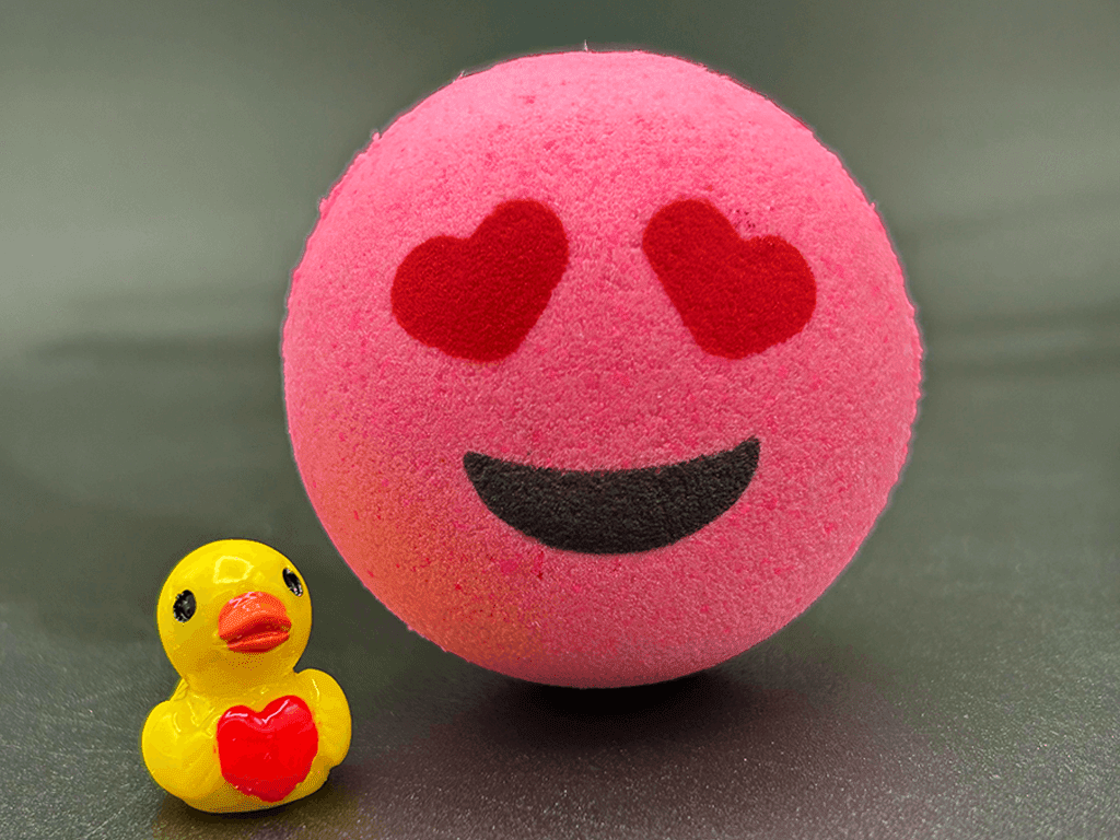 VALENTINE EMOJI Kids Bath Bomb with Duck Figurine Inside - Berwyn Betty's Bath & Body Shop