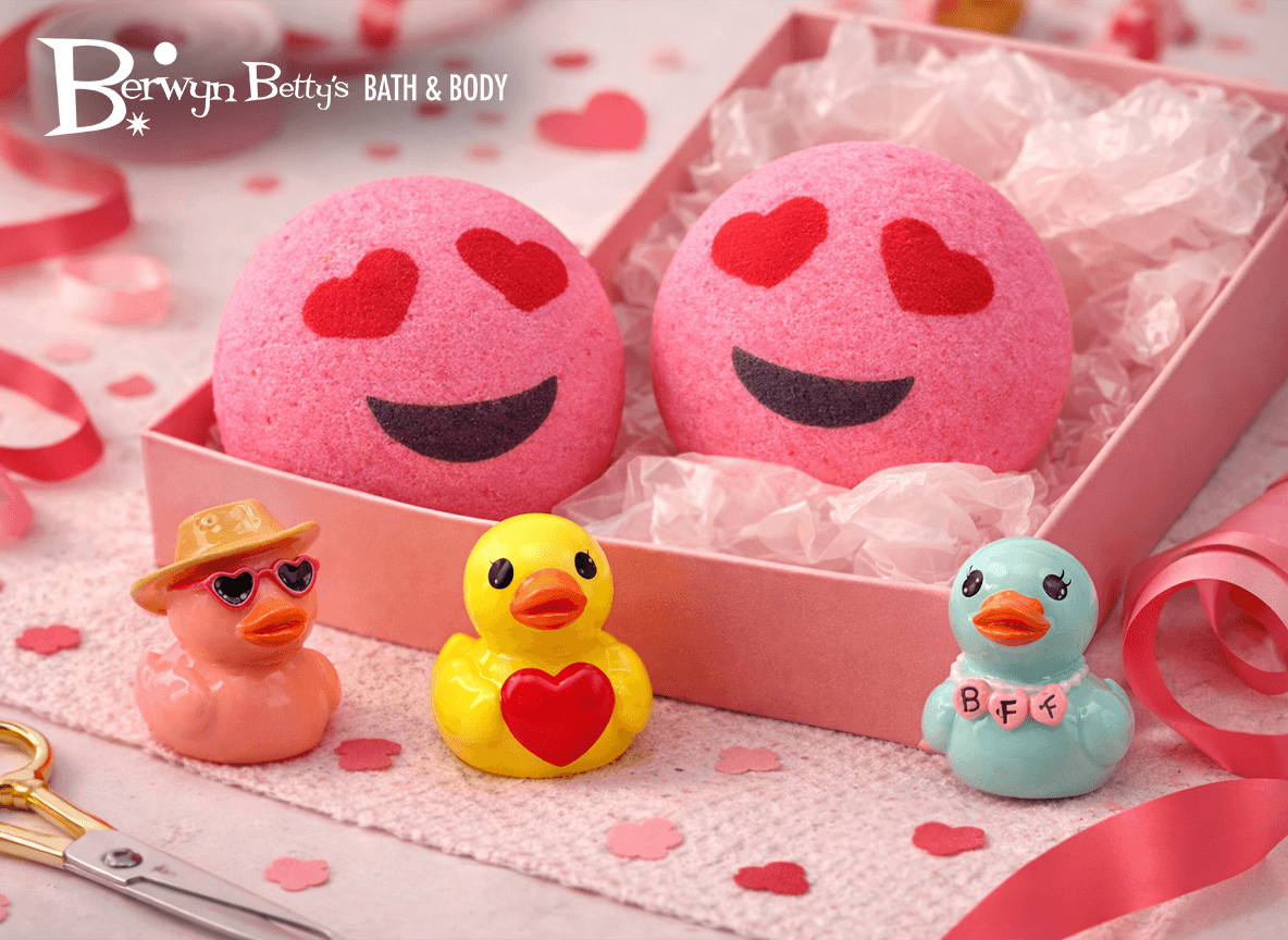 VALENTINE EMOJI Kids Bath Bomb with Duck Figurine Inside - Berwyn Betty's Bath & Body Shop