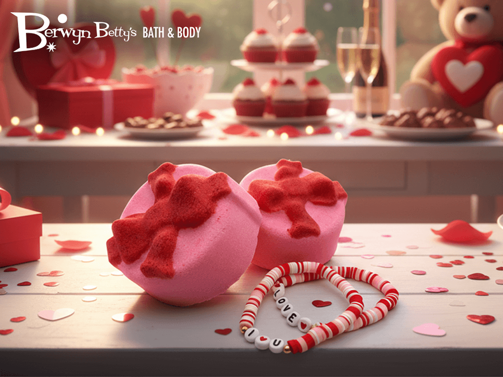 VALENTINE GIFT BOX with Bow Kids Bath Bomb with Valentines Bracelet Inside - Berwyn Betty's Bath & Body Shop