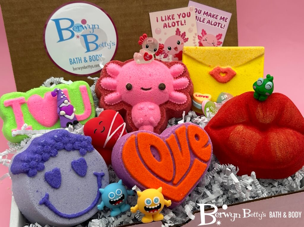 VALENTINE Kids Bath Bombs Collection with Holiday Themed Toys - 6 ct - Berwyn Betty's Bath & Body Shop
