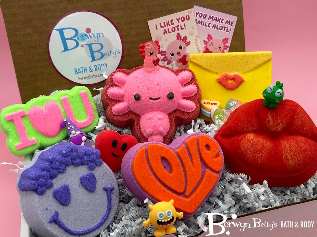 VALENTINE Kids Bath Bombs Collection with Holiday Themed Toys - 6 ct - Berwyn Betty's Bath & Body Shop