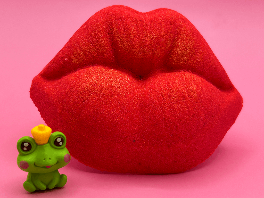 VALENTINE KISSY LIPS Kids Bath Bomb with Frog Toy Inside - Berwyn Betty's Bath & Body Shop