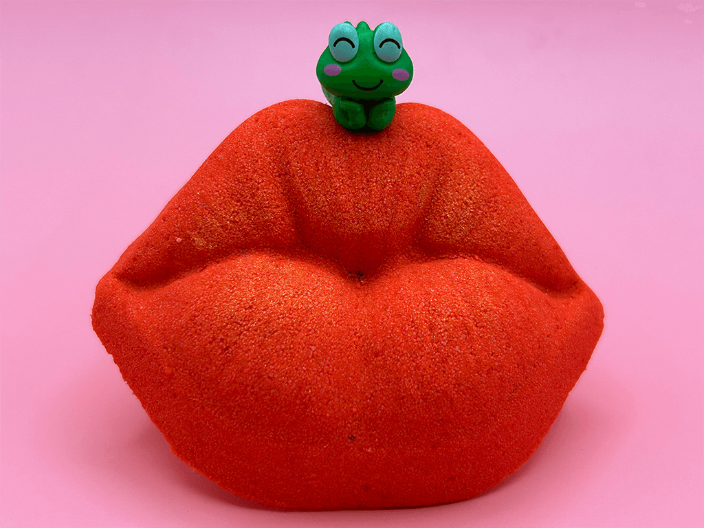 VALENTINE KISSY LIPS Kids Bath Bomb with Frog Toy Inside - Berwyn Betty's Bath & Body Shop