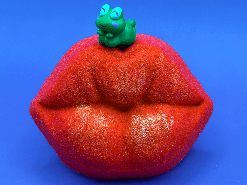 VALENTINE KISSY LIPS Kids Bath Bomb with Frog Toy Inside - Berwyn Betty's Bath & Body Shop