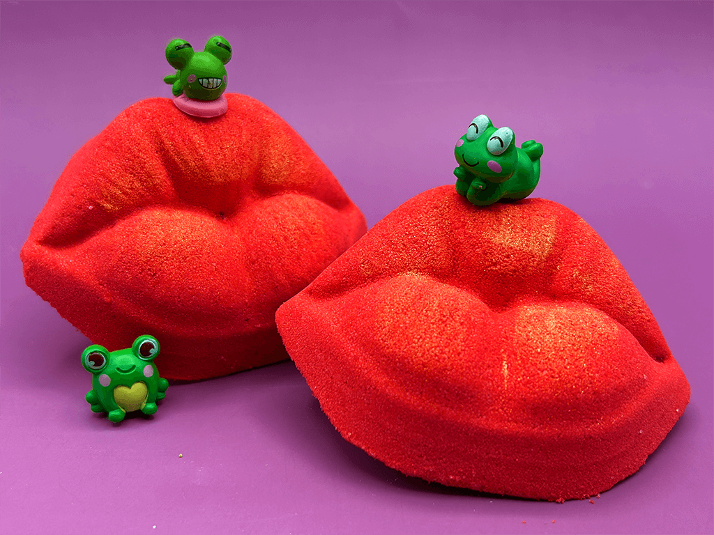 VALENTINE KISSY LIPS Kids Bath Bomb with Frog Toy Inside - Berwyn Betty's Bath & Body Shop