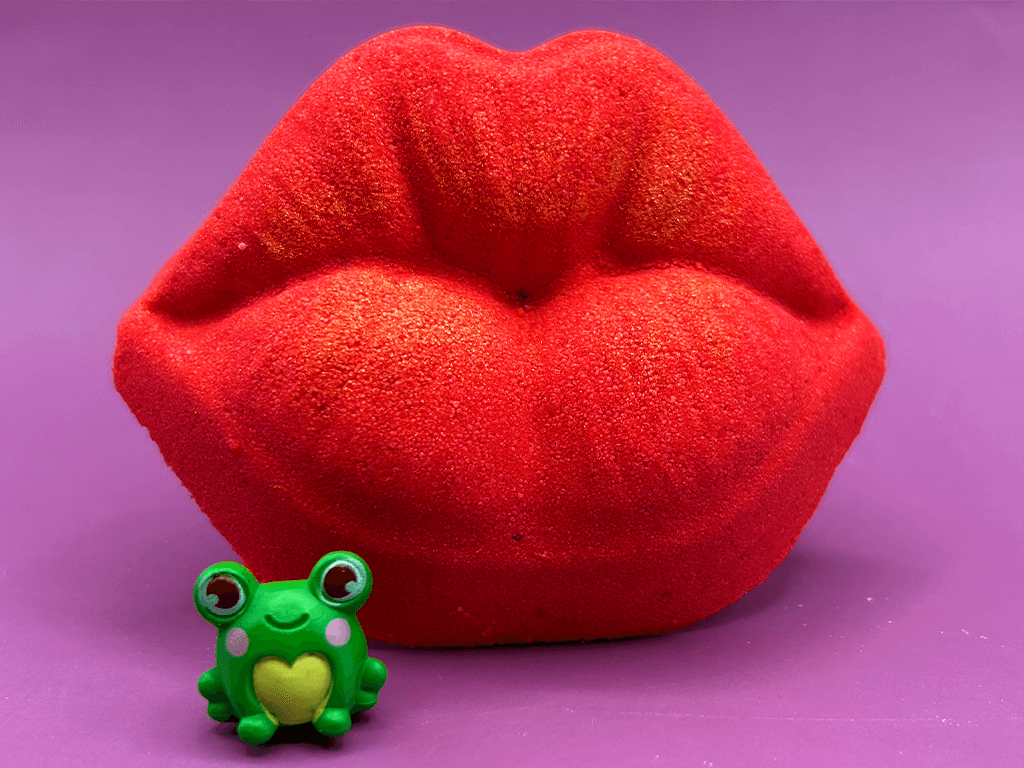 VALENTINE KISSY LIPS Kids Bath Bomb with Frog Toy Inside - Berwyn Betty's Bath & Body Shop