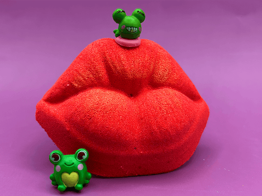 VALENTINE KISSY LIPS Kids Bath Bomb with Frog Toy Inside - Berwyn Betty's Bath & Body Shop