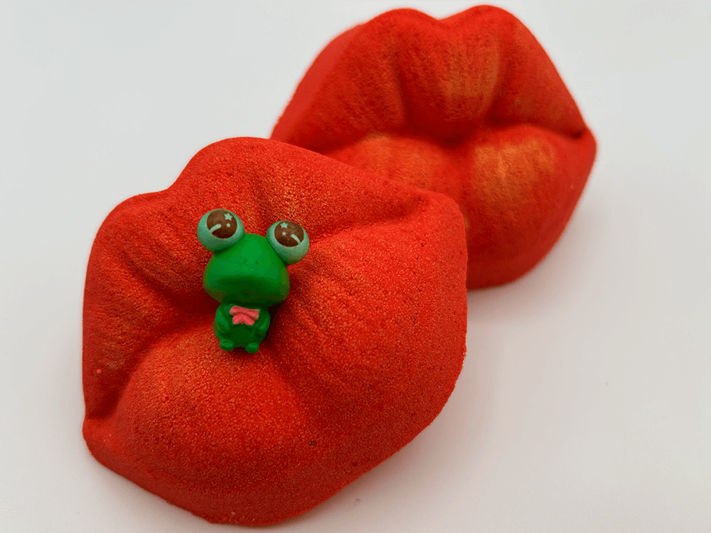 VALENTINE KISSY LIPS Kids Bath Bomb with Frog Toy Inside - Berwyn Betty's Bath & Body Shop