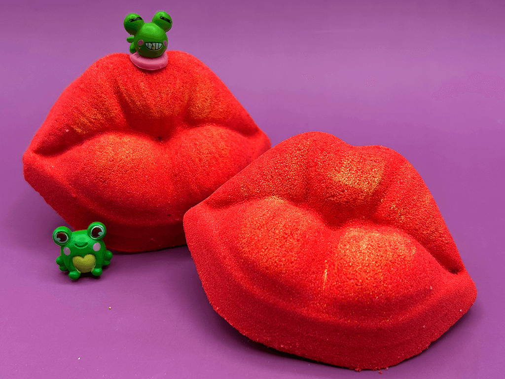 VALENTINE KISSY LIPS Kids Bath Bomb with Frog Toy Inside - Berwyn Betty's Bath & Body Shop