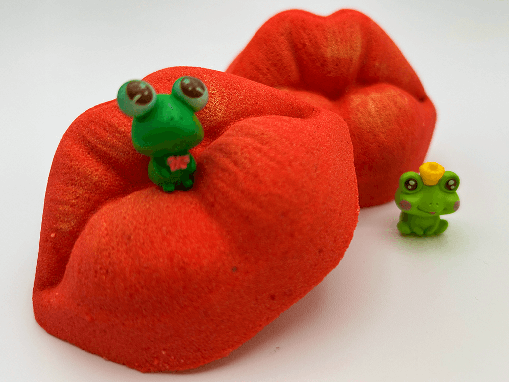 VALENTINE KISSY LIPS Kids Bath Bomb with Frog Toy Inside - Berwyn Betty's Bath & Body Shop