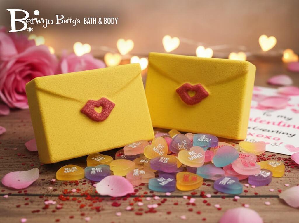 VALENTINE LOVE LETTER Kids Bath Bomb with Toy Conversation Hearts Inside - Berwyn Betty's Bath & Body Shop