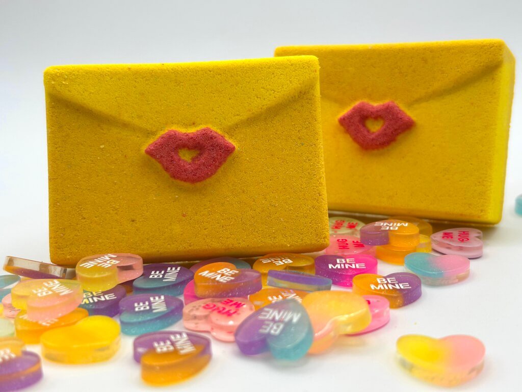 Valentine Love Letter Kids Bath Bomb with Toy Conversation Hearts Inside - Berwyn Betty's Bath & Body Shop