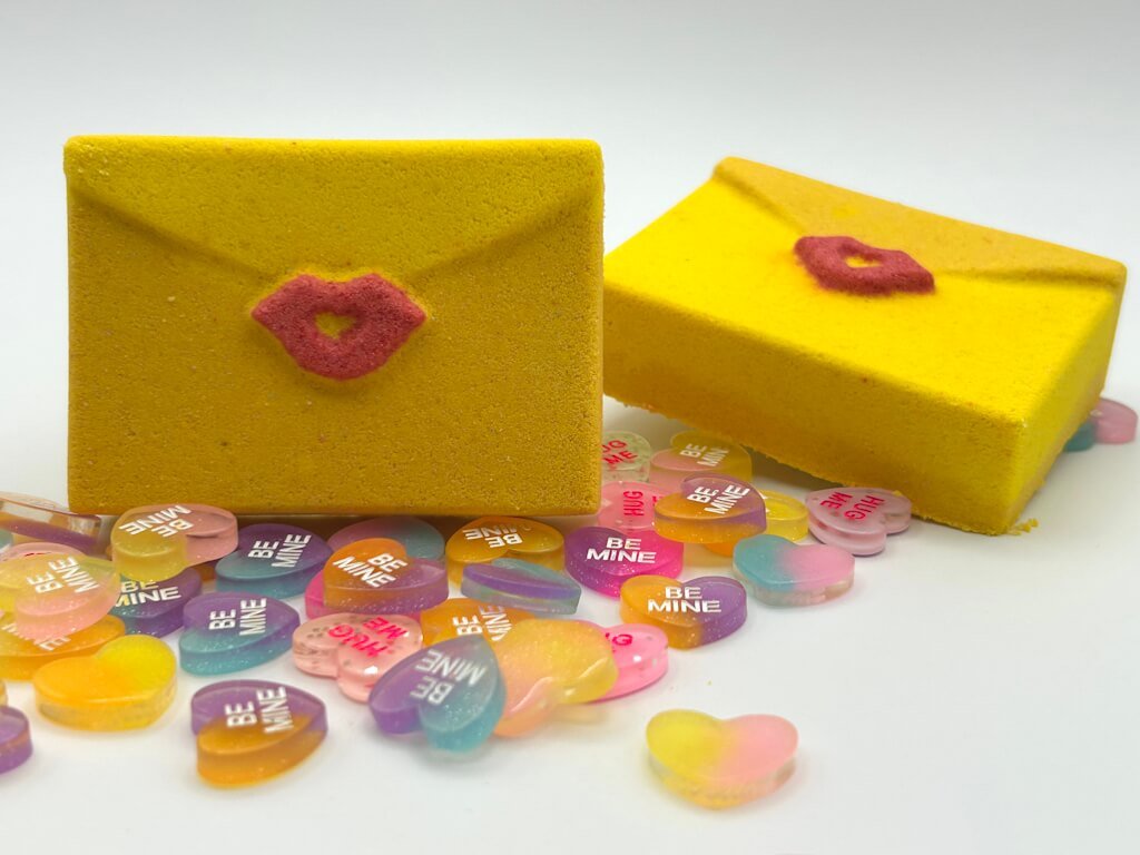 Valentine Love Letter Kids Bath Bomb with Toy Conversation Hearts Inside - Berwyn Betty's Bath & Body Shop