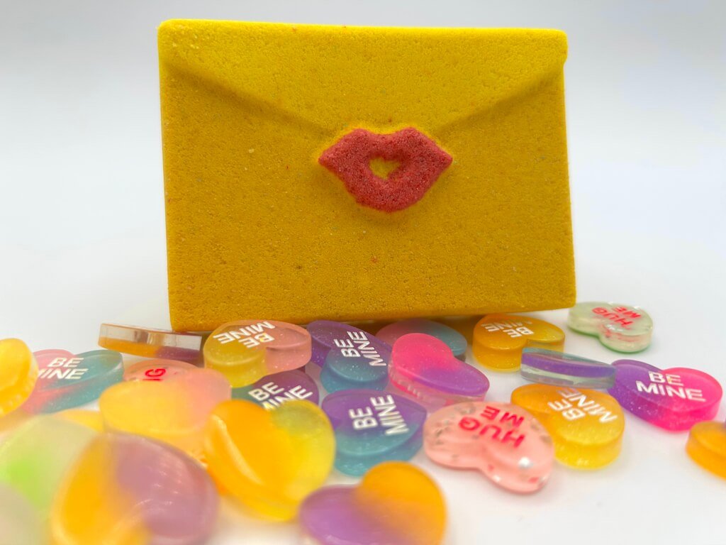 Valentine Love Letter Kids Bath Bomb with Toy Conversation Hearts Inside - Berwyn Betty's Bath & Body Shop