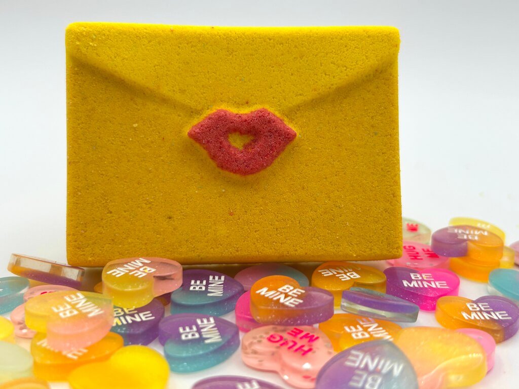 Valentine Love Letter Kids Bath Bomb with Toy Conversation Hearts Inside - Berwyn Betty's Bath & Body Shop