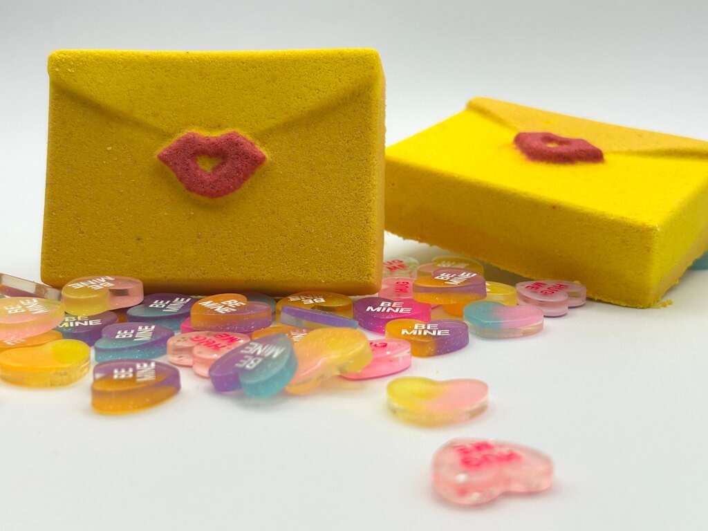 Valentine Love Letter Kids Bath Bomb with Toy Conversation Hearts Inside - Berwyn Betty's Bath & Body Shop