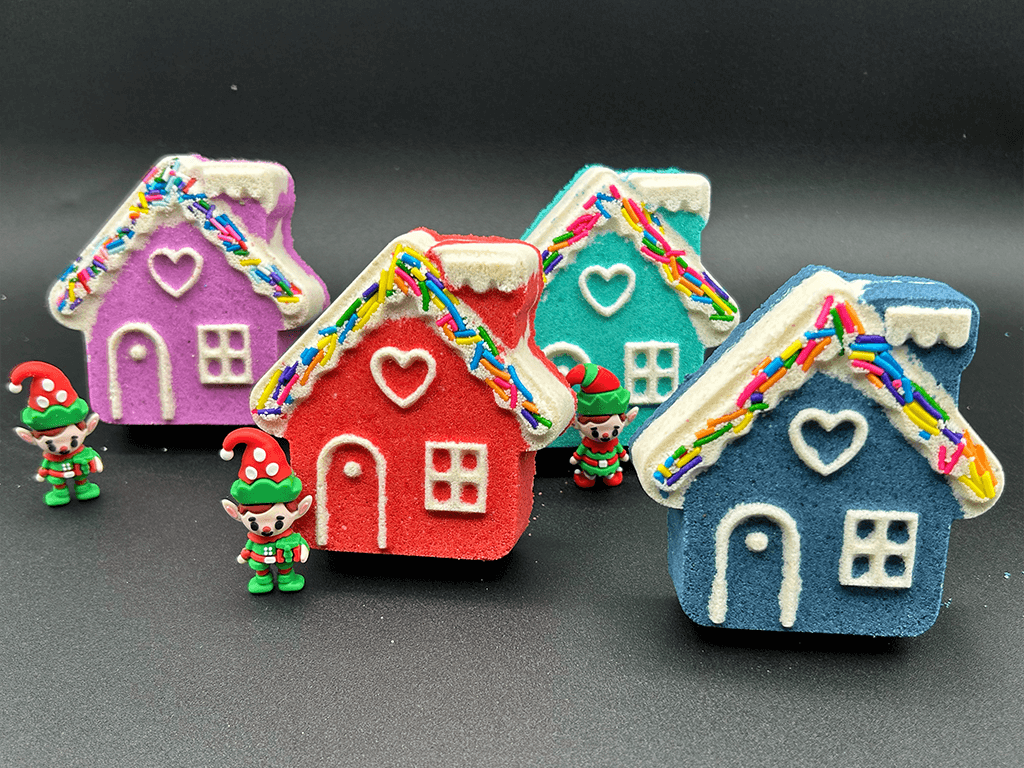 Winter Wonderland Cottage Kids Bath Bomb with Elf Toy Inside - Berwyn Betty's Bath & Body Shop