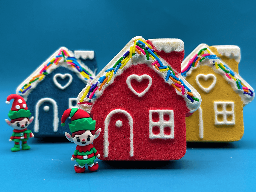 Winter Wonderland Cottage Kids Bath Bomb with Elf Toy Inside - Berwyn Betty's Bath & Body Shop