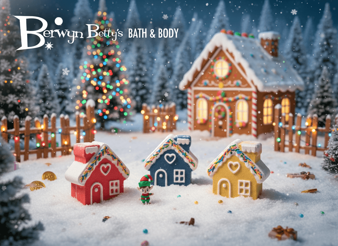 Winter Wonderland Cottage Kids Bath Bomb with Elf Toy Inside - Berwyn Betty's Bath & Body Shop