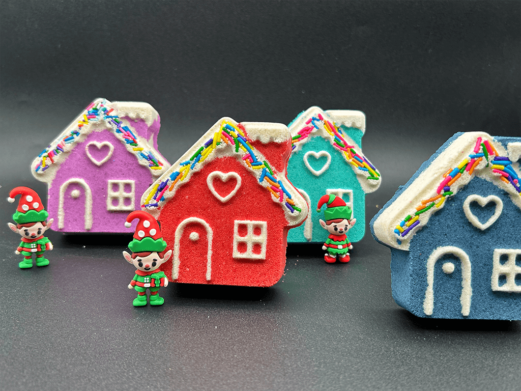 Winter Wonderland Cottage Kids Bath Bomb with Elf Toy Inside - Berwyn Betty's Bath & Body Shop