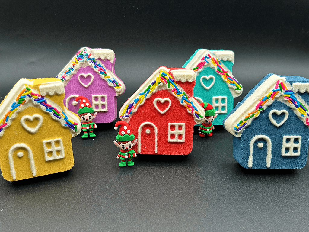 Winter Wonderland Cottage Kids Bath Bomb with Elf Toy Inside - Berwyn Betty's Bath & Body Shop