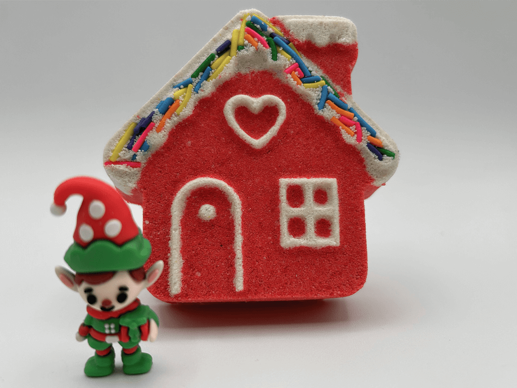 Winter Wonderland Cottage Kids Bath Bomb with Elf Toy Inside - Berwyn Betty's Bath & Body Shop
