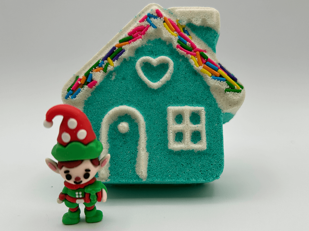 Winter Wonderland Cottage Kids Bath Bomb with Elf Toy Inside - Berwyn Betty's Bath & Body Shop