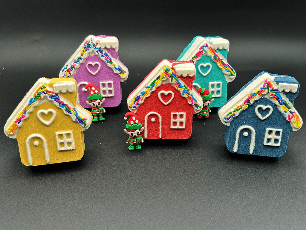Winter Wonderland Cottage Kids Bath Bomb with Elf Toy Inside - Berwyn Betty's Bath & Body Shop