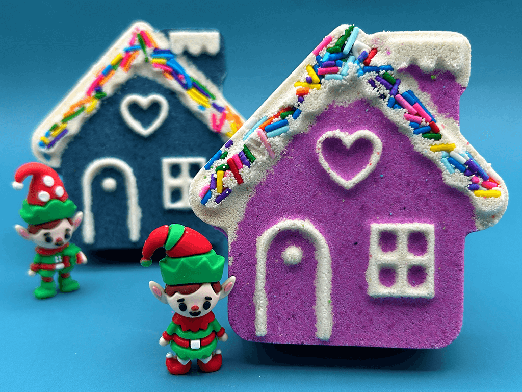 Winter Wonderland Cottage Kids Bath Bomb with Elf Toy Inside - Berwyn Betty's Bath & Body Shop