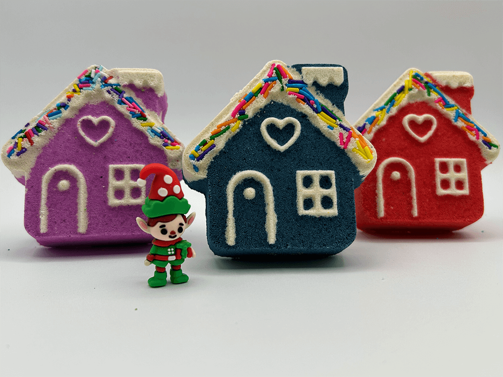 Winter Wonderland Cottage Kids Bath Bomb with Elf Toy Inside - Berwyn Betty's Bath & Body Shop