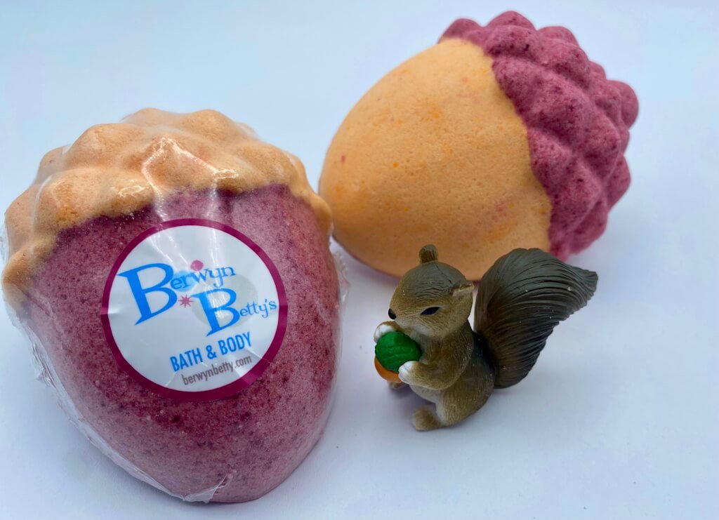 Acorn Bath Bomb with Squirrel Figure Inside - Berwyn Betty's Bath & Body Shop