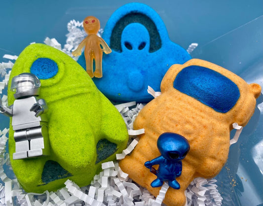 Alien Outer Space Bath Bomb Gift Box with Toys Inside - 3 ct - Berwyn Betty's Bath & Body Shop