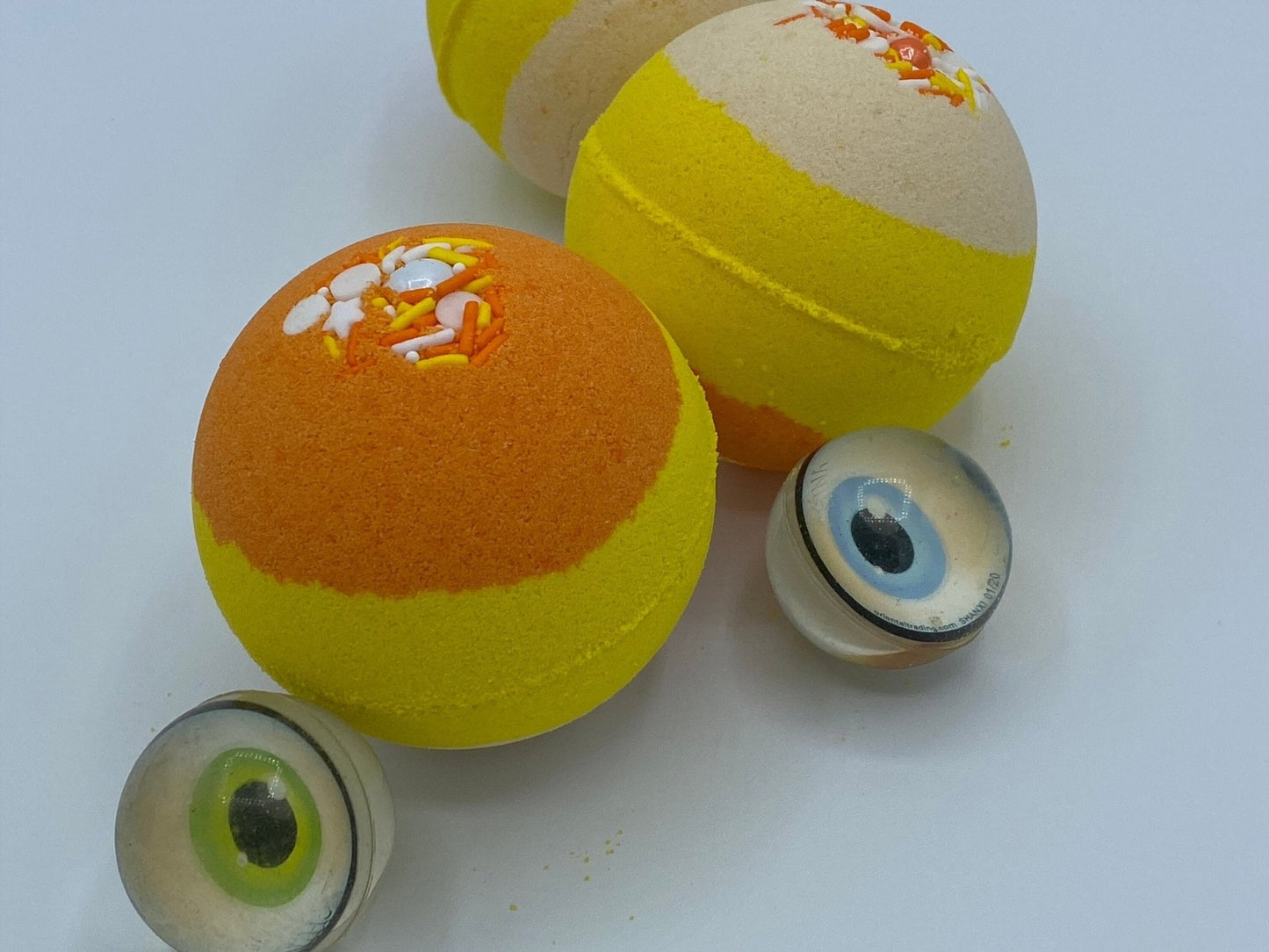 Candy Corn Bath Bomb with Toy Eyeball Inside - Berwyn Betty's Bath & Body Shop