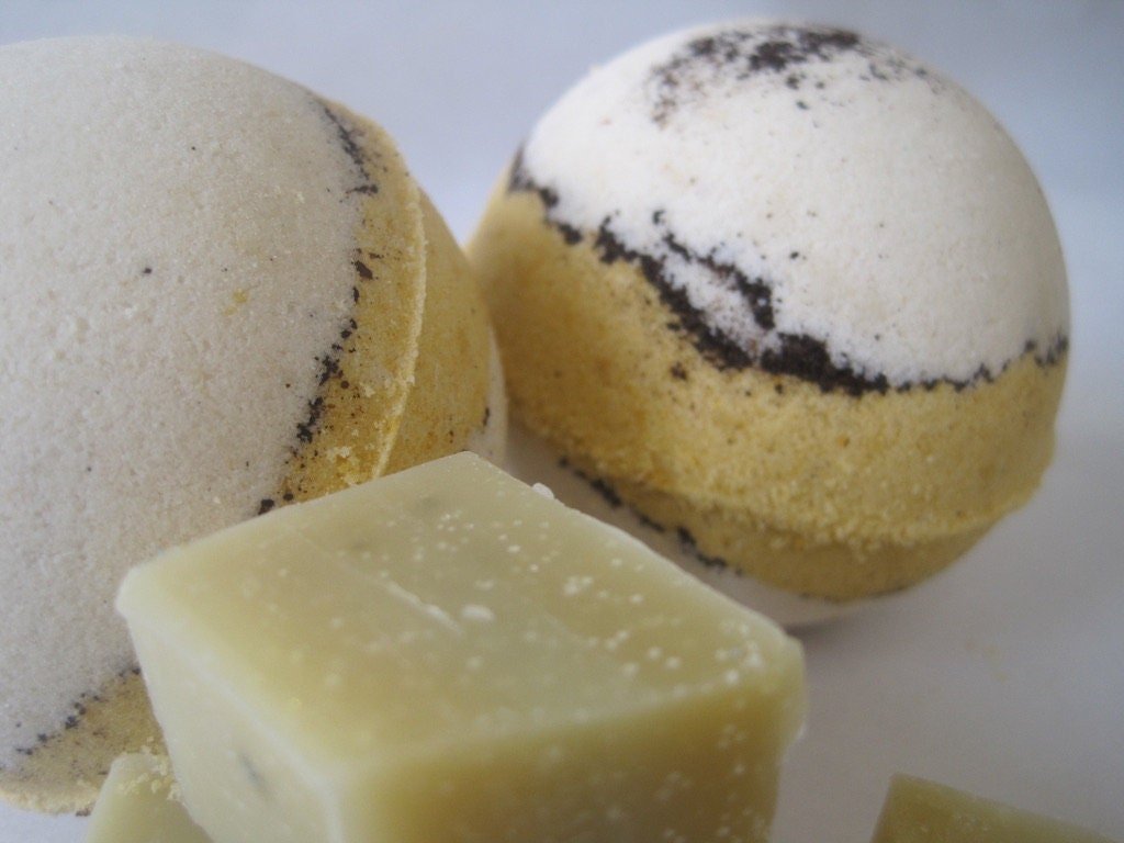 Cappuccino & Hazelnut Scented Bath Bombs with Handmade Soap Inside - 2 ct - Berwyn Betty's Bath & Body Shop