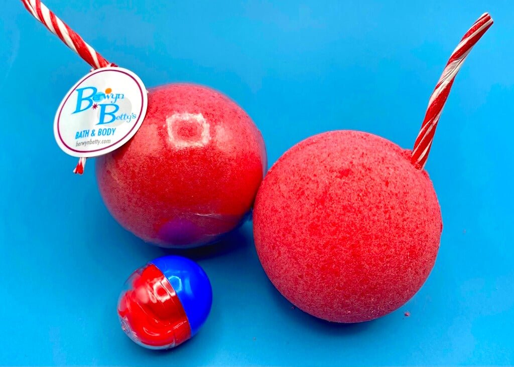 Cherry Bomb Bath Bomb with USA Flinger Inside - Berwyn Betty's Bath & Body Shop